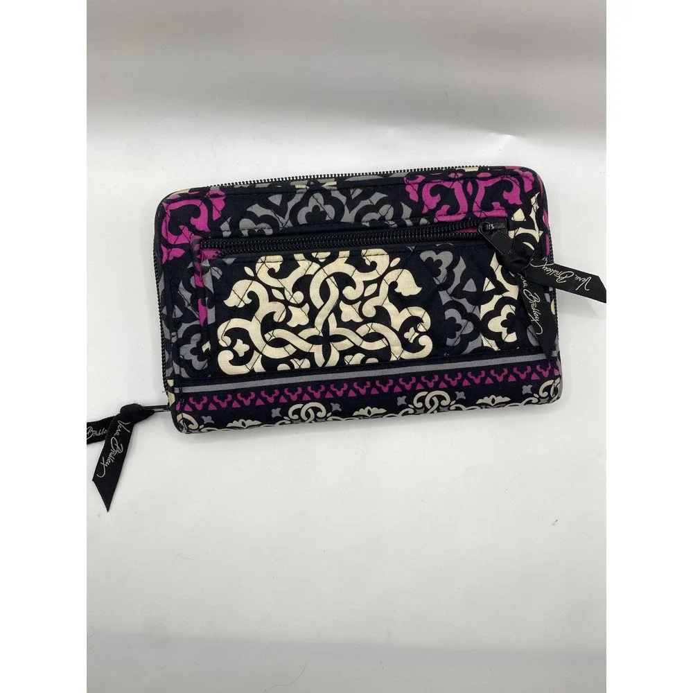 Vera Bradley Wallet Black Pink Grey Floral Zip Around Clutch‎ Purse - Picture 2 of 13